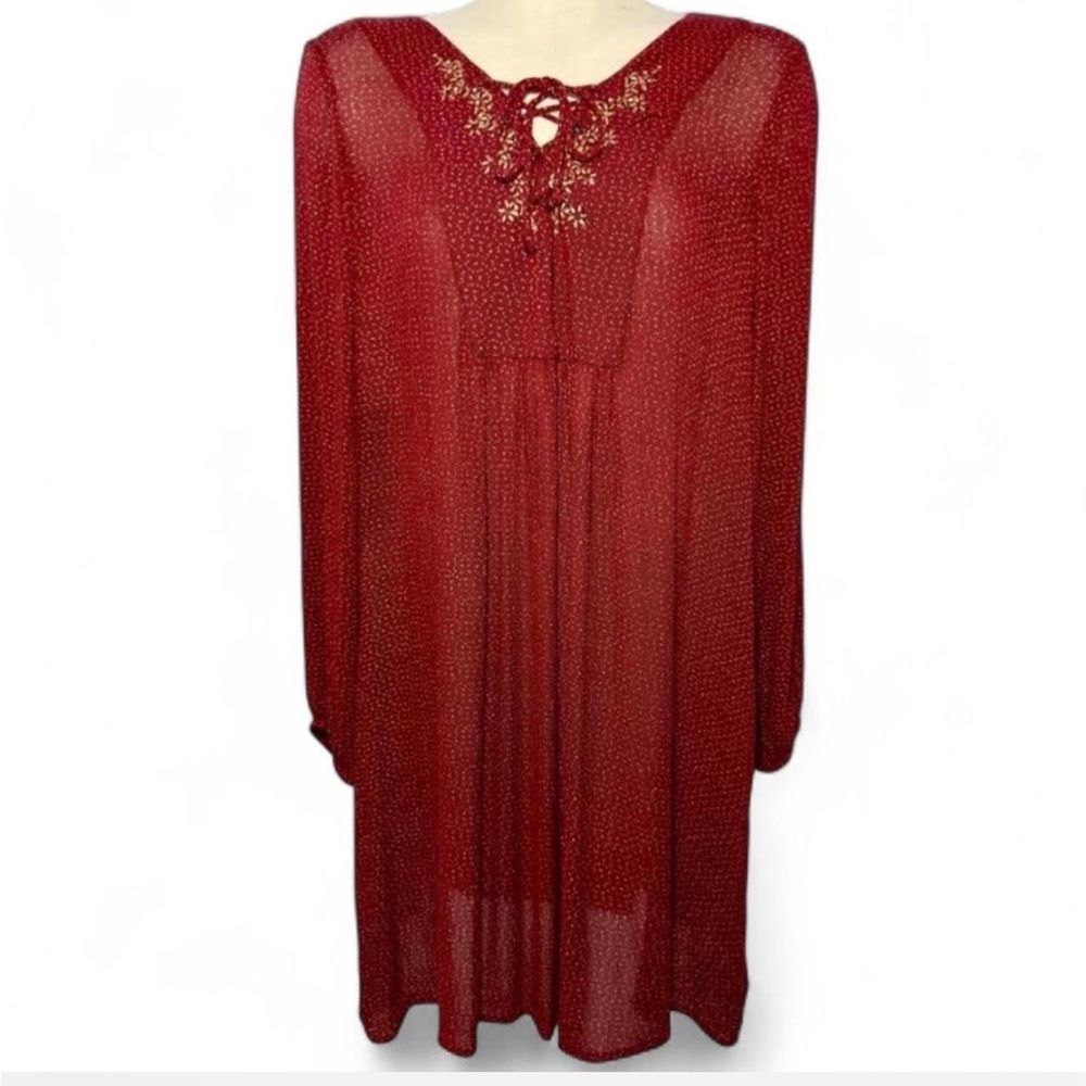 Velvet by Graham & Spencer Red Embroidered Boho Long Sleeve Dress XL